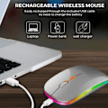 Miniatyrbillede 3 af 7: LED trådløs mus, slank genopladelig trådløs lydløs mus, 2.4G bærbar USB optisk trådløs computermus med USB-modtager til notesbog, pc, bærbar computer Silver