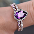 Miniatyrbillede 3 af 4: 2 stk. Fashion Smykker Prinsesse Kvinder Ring Vanddråbe Form Finger Lilla Ametyst