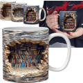 Miniatyrbillede 1 af 5: 3D-bogreol krus, 3D-effekt bogkrus, kreativt rumdesign multifunktionelt keramikkrus, kaffekrusgave til bogelskere C