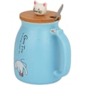 Miniatyrbillede 4 af 5: Kattekop Mug Sød Keramisk Killing Kaffe Kop med Skøn Killing Låg Rustfrit Stål Ske til Kaffe Te Mælk 380ML Te Mælk Julekop til Kvinder (Blå)