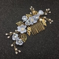 Miniatyrbild 7 av 7: Bröllopshårkam Pärla Kristall Dekor Clip Pin Rhinestone Blomma Bröllopshår Tillbehör för Brud Brudtärna Blå