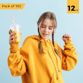 Miniatyrbilde 3 av 6: 100 stk. Smoothie-kopper i plast med kuppelformede lokk - Smoothie-kopp med lokk til smoothies - Gjenvinnbare og engangskopper (100-pakning) 12oz