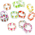 Miniatyrbillede 1 af 5: 12 stk. Harpiks Frugt Ringe Sæt Sød Pitaya Jordbær Æble Vandmelon Citron Kiwi Drue Grapefrugt Sommer Kno Knuckle Transparent Plast Harpiks Ring Smykker