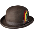 Miniatyrbilde 1 av 3: Unisex Hard Top Ull Bowler Hat Med Fjær Satengfôret Størrelser S Til Xl L Brown