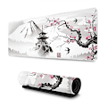 Miniatyrbillede 1 af 5: Sort Hvid Kirsebærblomst Musemåtte Sakura Død Liv Udvidet Skrivebordsunderlag 80x30 Cm Skridsikker Gummibase Syet Kant Stor Xl Playmat Kompatibel (baif B