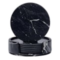 Miniatyrbillede 1 af 5: 6-pak reversible underlag i sort marmor PU med holder sort