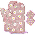 Miniatyrbilde 1 av 6: Ovnshansker og grytekluter, grillhansker, 1 par ovnshansker og 2 grytekluter, for matlaging, baking, kjøkken, mikrobølgeovn, pizza pink