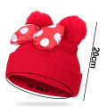 Miniatyrbilde 2 av 5: Lue for småbarn Vinter Dobbel Pom Pom Strikket Lue red