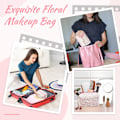 Miniatyrbillede 5 af 7: Lille makeup taske, bærbar toilettaske i bomuld, quiltet blomster kosmetik taske vask arrangør pung til kvinder piger damer Pink