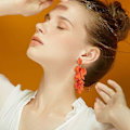 Miniatyrbillede 2 af 5: Akryl Rose Kronblad Øreringe Dangle Overdrevne Blomster Øreringe Drop Blomster Kvast Øreringe Orange
