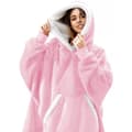 Oversized pleddgenser, bærbar lammevelur, løs pledd, rosa pink