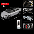 Miniatyrbilde 5 av 5: 1:24 Tesla Model 3 Model Y Model S Model X Legering Die Cast Bilmodell Lyd Og Lys Barnas Leke Samleobjekter Bursdagsgave Model 3 Black
