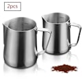 Miniatyrbillede 2 af 5: Mælkekande, 350ml+600ml Håndholdt Rustfrit Stål Skummende Kande, Kaffe Flødekande Mælkeskummer