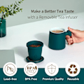 Miniatyrbillede 2 af 5: Tekop med teinfuser og låg, løs te-si med træhåndtag, 360 ml mat keramisk teinfuser gave dark green