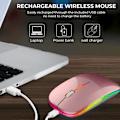 Miniatyrbillede 3 af 7: LED trådløs mus, slank genopladelig trådløs lydløs mus, 2.4G bærbar USB optisk trådløs computermus med USB-modtager til notesbog, pc, bærbar computer Rose Gold
