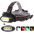 Miniatyrbillede 1 af 5: Genopladelig pandelampe, kraftig 1000 lumen LED-pandelampe med rødt/grønt/hvidt lys til fiskeri i campingvandring nattesyn (3 lysfarver)
