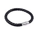 Miniatyrbild 5 av 5: Armband i rostfritt stål och läder, flätat läderarmband, för män och kvinnor, svart - Bredd 6 mm - Läng