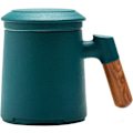 Miniatyrbillede 1 af 5: Tekop med teinfuser og låg, løs te-si med træhåndtag, 360 ml mat keramisk teinfuser gave dark green