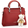 Miniatyrbillede 1 af 5: Kvinders Crossbody Mode Top Håndtaske Damer Skuldertasker PU Læder Satchel Taske Piger Messenger Tasker Punge Håndtaske med Bjørn Vedhæng Burgundy