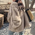 Miniatyrbillede 8 af 8: Chic Damejakke med Sjal Krave, Dobbelt Bryst, Lang Uld Black Fur Coat L