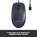 Miniatyrbild 4 av 7: Logitech B100 Trådbunden USB-mus, 3 knappar, optisk spårning, ambidextrös PC/Mac/bärbar dator -