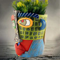 Miniatyrbild 3 av 5: Brutalistisk Abstrakt Skönhet Ansikte Blomkruka, Ansikte Blomkruka Planter, färgglad Ansiktskonst Abstrakt Resin Blomkruka B