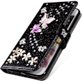 Miniatyrbild 4 av 5: Fodral för iPhone 7/iPhone 8 Flip Case Premium PU Läder Plånboksfodral 3d Handgjord Glitter Bling Shiny Diamond Butterfly Med Kortplatser Stativ För Ip