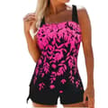 Tankini Baddräkt Toppar Shorts Set Plus Size Rosröd för Kvinnor Rose Red 3XL