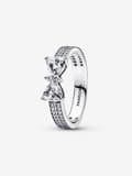 Pandora – Glitrende sløyfe, dobbel rad ring – Sterling sølv Circumference: 52mm