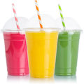 Miniatyrbilde 1 av 6: 100 stk. Smoothie-kopper i plast med kuppelformede lokk - Smoothie-kopp med lokk til smoothies - Gjenvinnbare og engangskopper (100-pakning) 12oz