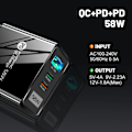 Miniatyrbillede 1 af 7: 58W USB C vægadapter 3-port GaN PD hurtigopladning dobbelt USB-C black
