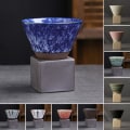 Miniatyrbilde 5 av 5: ZHOUBA 150ML Keramisk Trakt Kaffe Kopp med Base Håndlaget Latte Cappuccino Te Espresso Konisk Krus 150ML Black