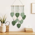 Miniatyrbild 2 av 7: Macrame Väggbonad Grön Blad Frans Tapet Boho Chic Väggdekor Handgjord Vävd Bomullsrep Tapet Estetisk Bohemian Väggkonst för Sovrum