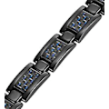Miniatyrbillede 3 af 5: Blå Carbon Fiber Sort Titanium Magnetisk Armbånd til Mænd - Justerbar