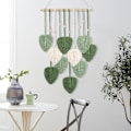 Miniatyrbild 6 av 7: Macrame Väggbonad Grön Blad Frans Tapet Boho Chic Väggdekor Handgjord Vävd Bomullsrep Tapet Estetisk Bohemian Väggkonst för Sovrum