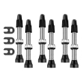 Pikkukuva 4 / 5: 40mm Tubeless Presta -venttiilisarja pyörään, jossa venttiilin ytimen poistotyökalu ja korkit