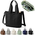 Miniatyrbild 1 av 6: Multi-Pocket Tote Bag med dragkedja, Canvas Handgjord Handväska med fack, Multifunktion Satchels Bag för kvinnor Damer Univisity Skola Arbete Resor Black - Medium