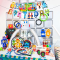 Miniatyrbilde 3 av 5: 1 sett 130x220cm Robot Tema Fest Bordsduk Robot Fest Bordsdekke Tallerkener Kopper Robot Ballong Gutt Robot Bursdagsfest Dekorasjon 8Pcs forks