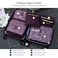 Miniatyrbilde 3 av 7: Reisearrangør Pakkeposer, 6 PCS Reisepakkekuber Sett for Klær Reisebagasje Organisasjonsposer Oppbevaringsposer Wine Red