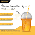 Miniatyrbilde 4 av 6: 100 stk. Smoothie-kopper i plast med kuppelformede lokk - Smoothie-kopp med lokk til smoothies - Gjenvinnbare og engangskopper (100-pakning) 12oz