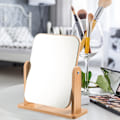 Miniatyrbillede 3 af 4: Træ Makeup Spejl Sminkebord Spejl 360° Drejelig Bord Spejl Kvadrat Spejl til Sminkebord Skrivebord, Badeværelse, Soveværelse