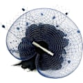 Miniatyrbild 3 av 5: Dam Fascinator Pillbox Hatt Kvinnor Blomma Bowler Hatt Fjäder Bröllop Cocktail Hatt Hårklämma Fest Hatt Hårtillbehör med Hår(Djup Blå) Deep Blue