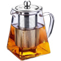 Miniatyrbillede 1 af 5: Klar glas tekande med infuser te si pot rustfrit stål i firkantet form tekande med infusere til løs te og kaffe (750ML-Square)