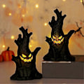 Miniatyrbillede 5 af 5: Halloween Spøgelsestræstub Med LED-lys, Træansigt Lysende LED-spøgelsestræstub Batteridrevet Til Halloweenfest 2 Pcs