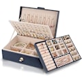 Miniatyrbillede 1 af 6: Smykkeboks Organizer til Halskæder, Øreringe, Armbånd, Ringe, Stor PU Læder Smykke Opbevaringskasse med 3 Stabelbare Blue