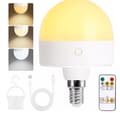E14 Rechargeable Light Bulb, 2-pack, 300LM, 9W Equivalent, Removable Charging, 3 Color Temperatures, Remote Control Puck Emergency Light, Dimmer, Ti -FQ-