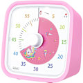 Miniatyrbillede 1 af 4: Visuel Timer med Beskyttelsesetui, Enhjørning Disk 60 Minutters Nedtællingstimer til Børn og Voksne, Lydløs Tidshåndteringsværktøj (Pink)