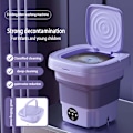 Miniatyrbillede 3 af 5: Foldbar Bærbar Vaskemaskine med Centrifuge 8L 220V Mini Automatisk Vask til Strømper Undertøj Lilla h