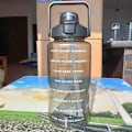 Miniatyrbillede 4 af 6: Stor Vandflaske med Sugerør 2 Liter Tidsmarkør Sort