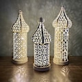 Miniatyrbillede 5 af 5: Marokkansk hvid hul LED-vindlampe jernlygte hjem soveværelse stue atmosfære dekorativ lampe pynt lille størrelse 27,2 cm høj